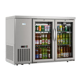 47 in. Commercial Two Glass Door Back Bar Cooler Refrigerator with Side Condenser and Compressor, LED Lighting, 11 Cu. Ft Capacity in Stainless-Steel (KM-BC-2GD-SCSS)